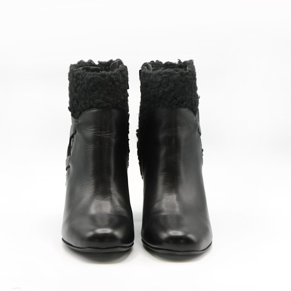 Shearling Cuff Leather Bootie- Made in Italy - Picture 2 of 6